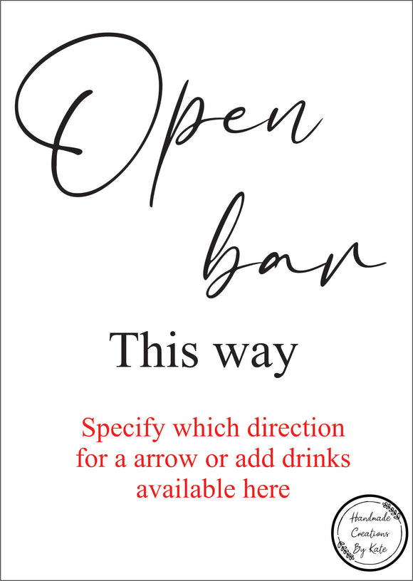 Printed Open Bar Sign