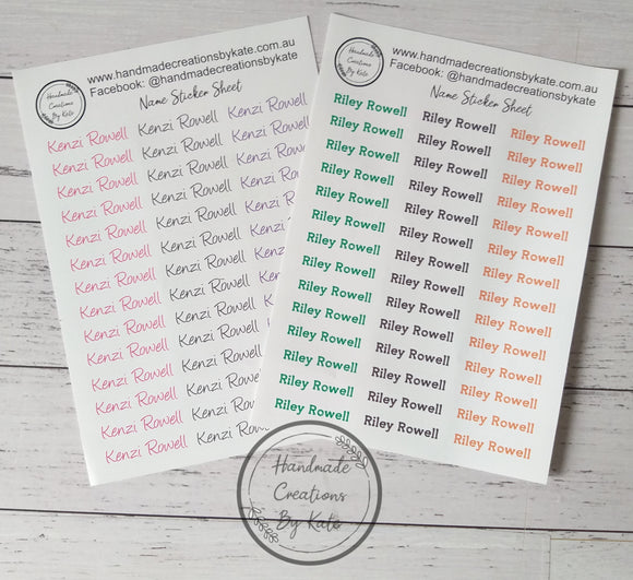 Kids Name Label Sheet